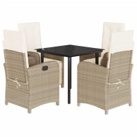 vidaXL 5 Piece Patio Dining Set with Cushions Beige Poly Rattan