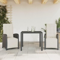 vidaXL 3 Piece Bistro Set with Cushions Black Poly Rattan