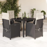 vidaXL 5 Piece Patio Dining Set with Cushions Black Poly Rattan