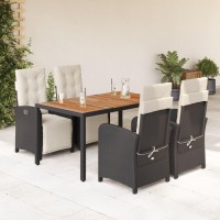 vidaXL 5 Piece Patio Dining Set with Cushions Black Poly Rattan