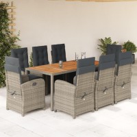 vidaXL 9 Piece Patio Dining Set with Cushions Gray Poly Rattan