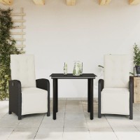 vidaXL 3 Piece Bistro Set with Cushions Black Poly Rattan