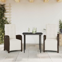 vidaXL 3 Piece Bistro Set with Cushions Brown Poly Rattan