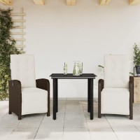 vidaXL 3 Piece Bistro Set with Cushions Brown Poly Rattan