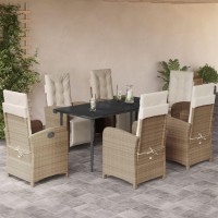 vidaXL 7 Piece Patio Dining Set with Cushions Beige Poly Rattan