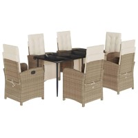 vidaXL 7 Piece Patio Dining Set with Cushions Beige Poly Rattan