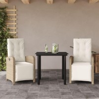 vidaXL 3 Piece Bistro Set with Cushions Beige Poly Rattan