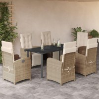 vidaXL 7 Piece Patio Dining Set with Cushions Beige Poly Rattan