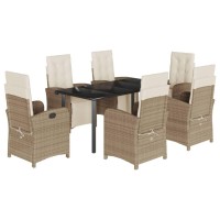 vidaXL 7 Piece Patio Dining Set with Cushions Beige Poly Rattan