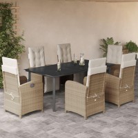 vidaXL 7 Piece Patio Dining Set with Cushions Beige Poly Rattan