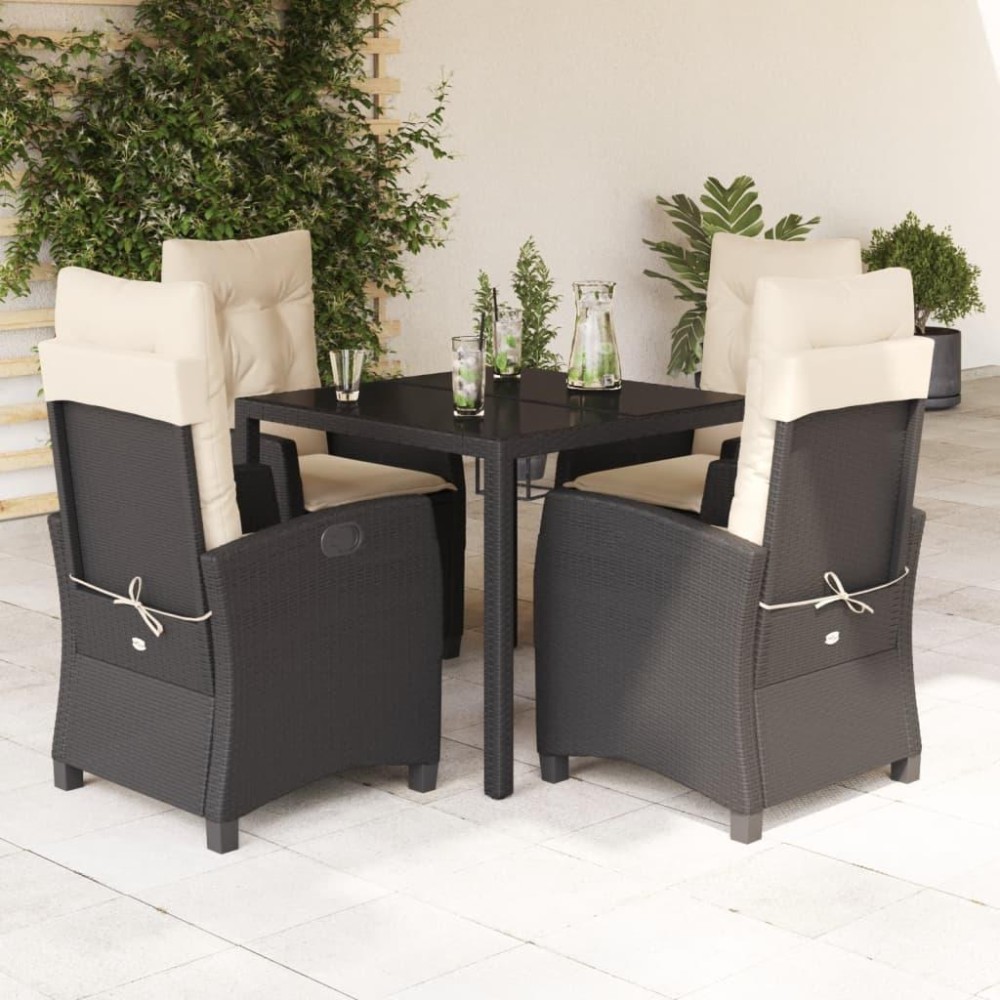 vidaXL 5 Piece Patio Dining Set with Cushions Black Poly Rattan