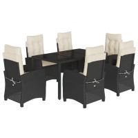 vidaXL 7 Piece Patio Dining Set with Cushions Black Poly Rattan