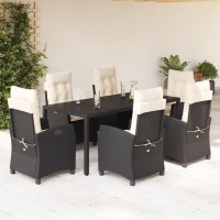 vidaXL 7 Piece Patio Dining Set with Cushions Black Poly Rattan