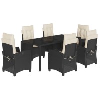 vidaXL 7 Piece Patio Dining Set with Cushions Black Poly Rattan