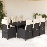 vidaXL 9 Piece Patio Dining Set with Cushions Black Poly Rattan