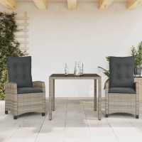 vidaXL 3 Piece Patio Dining Set with Cushions Gray Poly Rattan