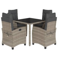 vidaXL 5 Piece Patio Dining Set with Cushions Gray Poly Rattan