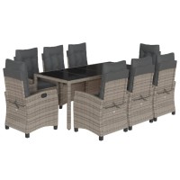 vidaXL 9 Piece Patio Dining Set with Cushions Gray Poly Rattan