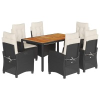 vidaXL 7 Piece Patio Dining Set with Cushions Black Poly Rattan