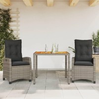 vidaXL 3 Piece Patio Dining Set with Cushions Gray Poly Rattan