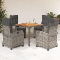 vidaXL 5 Piece Patio Dining Set with Cushions Gray Poly Rattan