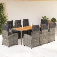 vidaXL 9 Piece Patio Dining Set with Cushions Gray Poly Rattan