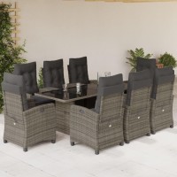 vidaXL 9 Piece Patio Dining Set with Cushions Gray Poly Rattan