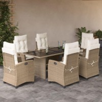 vidaXL 7 Piece Patio Dining Set with Cushions Beige Poly Rattan