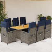 vidaXL 9 Piece Patio Dining Set with Cushions Gray Poly Rattan