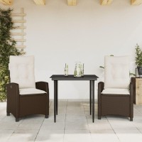 vidaXL 3 Piece Patio Dining Set with Cushions Brown Poly Rattan