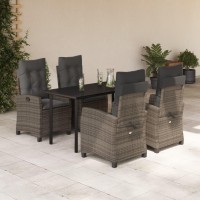 vidaXL 5 Piece Patio Dining Set with Cushions Gray Poly Rattan