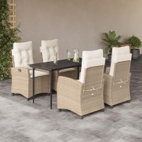 vidaXL 5 Piece Patio Dining Set with Cushions Beige Poly Rattan