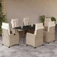 vidaXL 7 Piece Patio Dining Set with Cushions Beige Poly Rattan