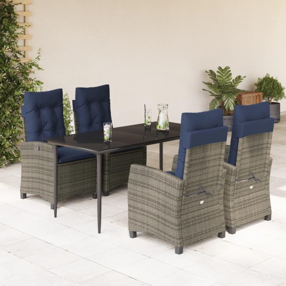 vidaXL 5 Piece Patio Dining Set with Cushions Gray Poly Rattan