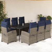 vidaXL 9 Piece Patio Dining Set with Cushions Gray Poly Rattan