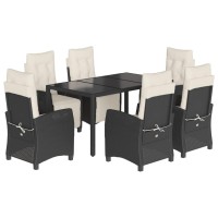 vidaXL 7 Piece Patio Dining Set with Cushions Black Poly Rattan