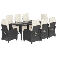 vidaXL 9 Piece Patio Dining Set with Cushions Black Poly Rattan