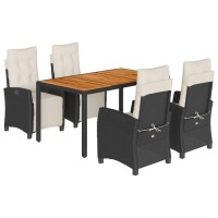 vidaXL 5 Piece Patio Dining Set with Cushions Black Poly Rattan