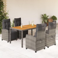 vidaXL 5 Piece Patio Dining Set with Cushions Gray Poly Rattan