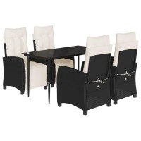 vidaXL 5 Piece Patio Dining Set with Cushions Black Poly Rattan
