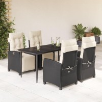 vidaXL 5 Piece Patio Dining Set with Cushions Black Poly Rattan