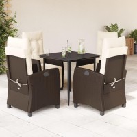 vidaXL 5 Piece Patio Dining Set with Cushions Brown Poly Rattan