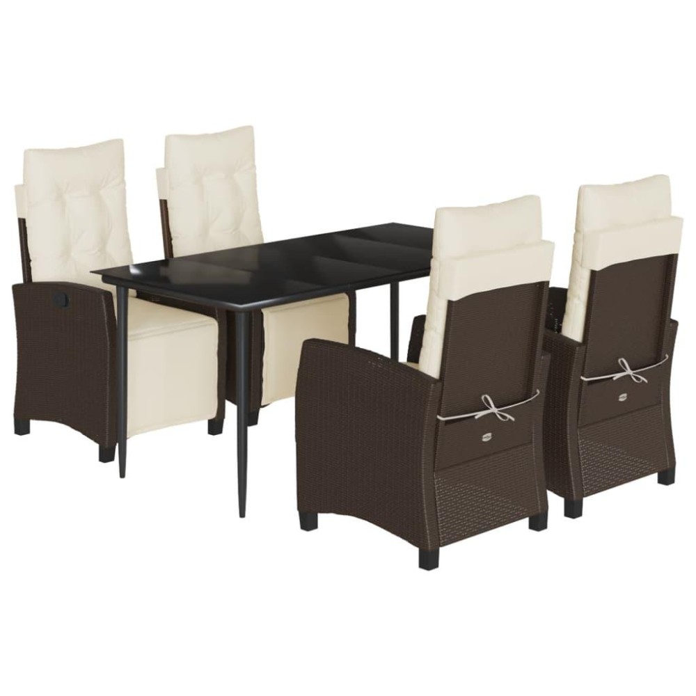 vidaXL 5 Piece Patio Dining Set with Cushions Brown Poly Rattan