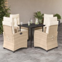 vidaXL 5 Piece Patio Dining Set with Cushions Beige Poly Rattan