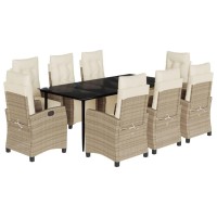 vidaXL 9 Piece Patio Dining Set with Cushions Beige Poly Rattan