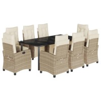 vidaXL 9 Piece Patio Dining Set with Cushions Beige Poly Rattan