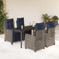 vidaXL 5 Piece Patio Dining Set with Cushions Gray Poly Rattan