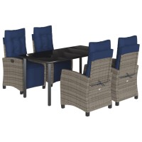 vidaXL 5 Piece Patio Dining Set with Cushions Gray Poly Rattan