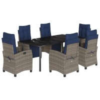 vidaXL 7 Piece Patio Dining Set with Cushions Gray Poly Rattan