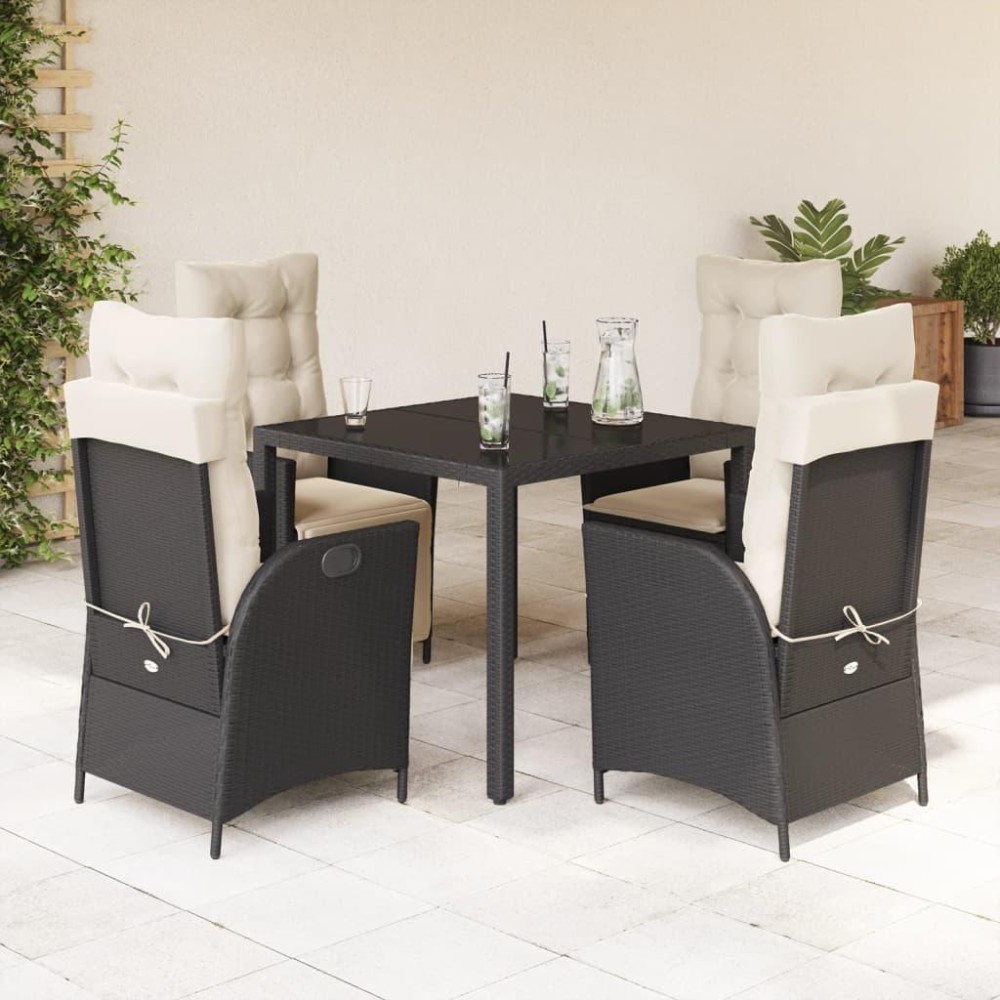 vidaXL 5 Piece Patio Dining Set with Cushions Black Poly Rattan